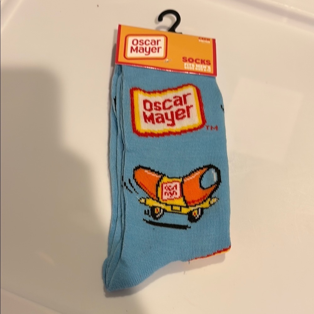 Blue and Orange Casual Socks with Hot Dog Design